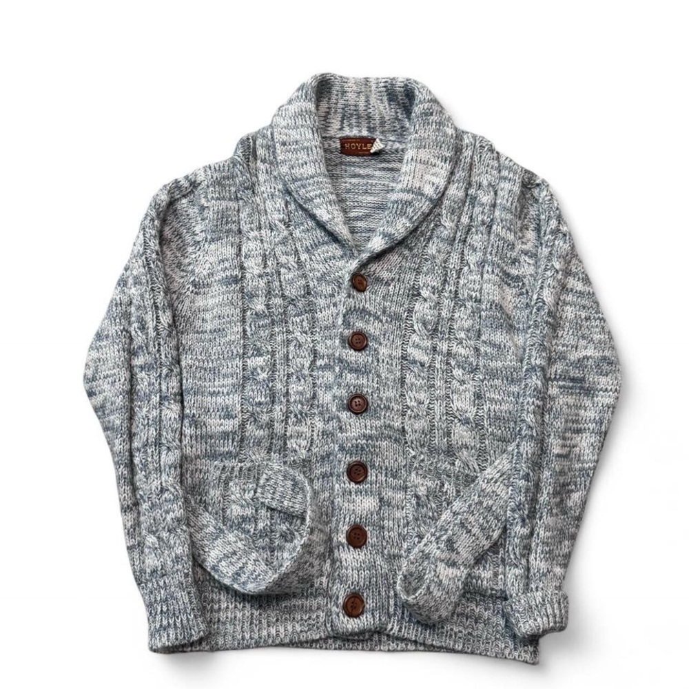 True Vintage 60s Hoyle knitting mills shawl collar cable knit cardigan L women’s